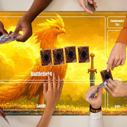 MTG Playmat with Zones, TCG Card Game Play Mat with Stitched Edges, Non-Slip Rubber Base Gaming Desk Mat, Smooth Surface 24 x 14 Inch, Golden Chocobo - color: Golden Chocobo, size: Zone 1