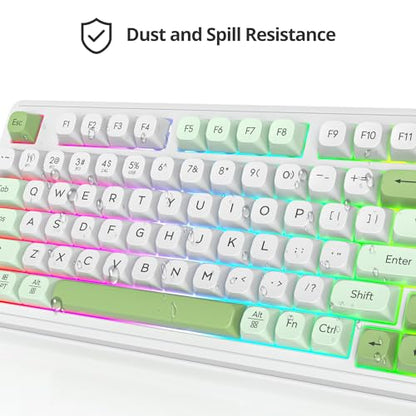 Fogruaden 96% Green Quiet Silent Wireless Gaming Keyboard with Number Pad & Knob, Mechanical Feel, Spill-Resistant, Multimedia Keys, Wired/BT/2.4G, USB Rechargeable Membrane Keyboard for Win/Mac - color: WhiteGreen