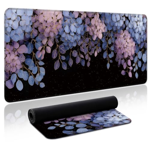 Aesthetic Desk Mat, Cute Midnight Hydrangea Desk Pad Protector for Work & Decor, 31.5" x 11.8", Pretty Non-Slip Extended Mouse Pad for Office or Home - color: I.Midnight Hydrangea, size: 31.5L x 11.8W inches