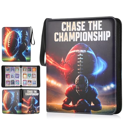 Football Card Binder 9 Pocket with Zipper Holds 1080 Cards, Water-Resistant PU Leather Side-Loading Football Binder for Trading Cards, Acid-Free Archival Pages Football Cards Book for NFL Trading Card - color: olive green