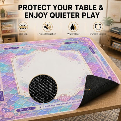 Mermaid Scale Mahjong Mat for Table 31.5 x 31.5 Non Slip Noise Mah Jongg Mats for Dominoes Poker Card Board and Tile Games Gifts - color: Mermaid Scale