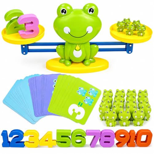 CozyBomB Frog Scale Balance Counting Toy - Preschool Math Learning Games | Frogs & Number Blocks & Math Learning Cards, STEM Montessori Toys Educational Gifts for Kids Ages 3 4 5 6 Year Old Birthday - color: Green