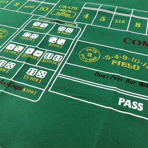 Craps Table Top Felt Layout - 36" x 72" Rectangle Las Vegas Style Green Casino Poker Table Cover Mat, Great for Poker Game Night Events Theme Party Fundraisers & Gatherings - size: 72" x 36" (Rectangular), style: Craps