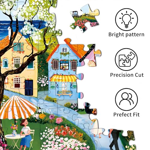 Puzzles for Adults 1000 Pieces,Village Stroll Jigsaw Puzzle with 1:1 HD Poster, Perfect Interlocking No Dust, Stress Relief Ideal Gift for Family Games - color: Village Stroll