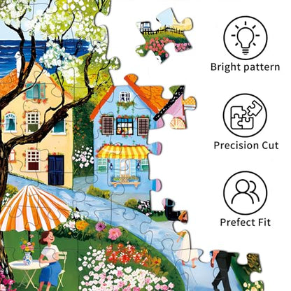 Puzzles for Adults 1000 Pieces,Village Stroll Jigsaw Puzzle with 1:1 HD Poster, Perfect Interlocking No Dust, Stress Relief Ideal Gift for Family Games - color: Village Stroll