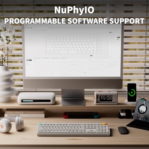 NuPhy Node100 Wireless Mechanical Keyboard, Hot Swappable Custom Bluetooth Keyboard, 109 Keys Computer Gaming Keyboards, Supports Touch Gestures, PBT Keycaps, RGB Backlit, Bluetooth/2.4GHz/USB-C - color: White, size: High-profile Blush Max Switch