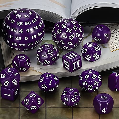 CiaraQ DND Polyhedral Dice Set (15pcs) D4-D100 Game Dice with Dice Bag | Acrylic Role Playing Dice for Dungeons and Dragons MTG Table Games (Purple & White) - color: Purple & White