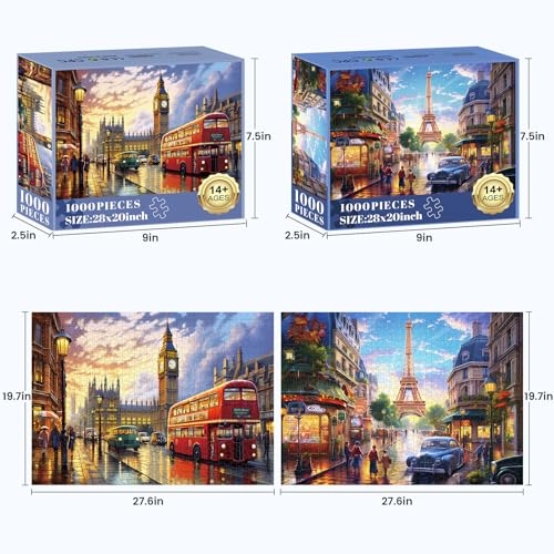2 Pack Puzzles for Adults 1000 Pieces-Big Ben and Eiffel Tower Difficult Jigsaw Puzzles for Adults,Hard Jigsaw Puzzle Decorations DIY Leisure Game Toy Suitable Family Friends(27.5x20 inches) - style: Big Ben and Eiffel Tower
