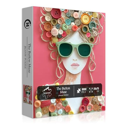 Impossible Puzzle for Adults 1000 Pieces, PICKFORU The Button Muse Jigsaw Puzzle Beauty Lady Aesthetic Art, Elegant Women Puzzle Hard Challenge Collage - style: Button Muse Puzzle