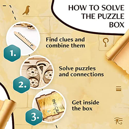 INSCAPE Pharaoh's Secret Puzzle Box for Adults Wooden Escape Room in A Box | Cluebox Brain Teaser With Hidden Compartments - Solve Mind Puzzles And Mechanisms - Ideal Gift For Escape Room Game Fans