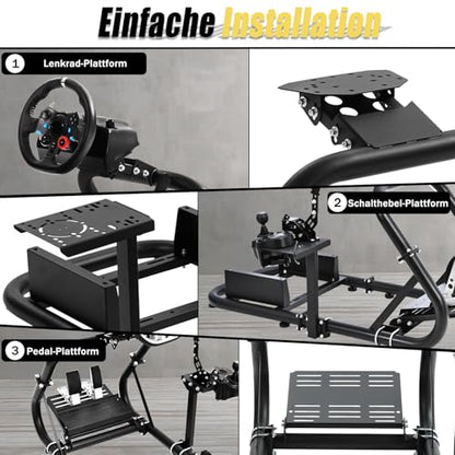 Marada Steering Wheel Simulator Cockpit Upgrade Fit for Fanatec, for PXN, for Thrustmaster, for Logitech G25 G27 G29 G920 Stable Racing Stand Adjustable Frame, Wheel Pedal Shifter and Seat Not Include