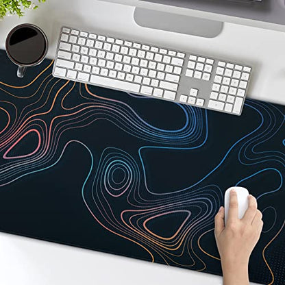 Topographic Contour Map XL Mouse Pad 31.5 x 11.8 Inch Gaming Mousepad Extended Large Mousepad with Nonslip Rubber Base Stitched Edges Laptop Desk Pad Home Office Supplies - color: Black Topographic 3