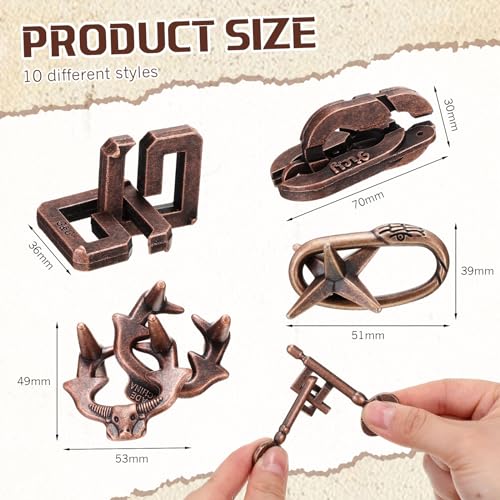 Syhood 10 Pieces Metal Brain Teaser Puzzles for Adults 3D Steel Puzzle Difficult Magic Mind Challenge Unlock Interlocking Games Iq Smart Logic Test Toys Basket Filler Stuffers(Stylish) - style: Stylish