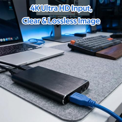 4K Ultra HD Video Capture Card, 1080P 60FPS USB 3.0 Game Recorder for Streaming, Gaming & Video Meetings, Plug & Play, Ultra-Low Latency