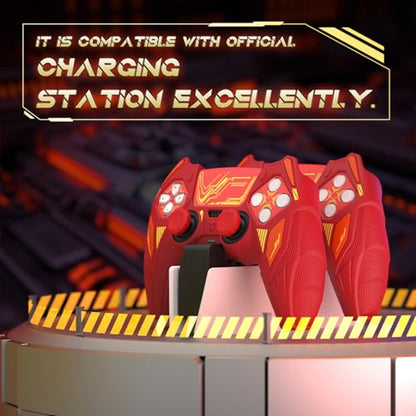 PlayVital Silicone Skin Set for PS5 Controller - Mecha Rhino Design, Anti-Slip Grip Cover Protector Compatible with Charging Dock, with Thumb Grips & Touchpad Sticker - Maple Red & Brick Red - color: Maple Red & Brick Red