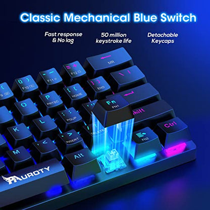 60% Wireless Mechanical Gaming Keyboard, Clicky Blue Switch RGB Backlit | Pauroty Triple Mode 2.4G/USB-C/Bluetooth Gaming Keyboard, 61 Keys Rechargeable Mini Keyboard for iPad Mac PC Xbox