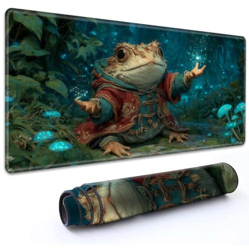 for MTG Playmat 24" x 14" with High Elastic Rubber Base Non-Slip Rubber Sole HD Printing for TCG Mat Magic Playmats MTG Game Mat, Cute Green Frog Toad - color: Cute Green Frog Toad, size: 24" x 14"