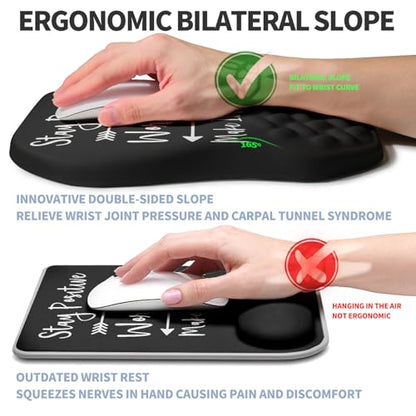 Ergonomic Raised Mouse Pad Wrist Support with Bilateral Slope Memory Foam Mousepad for Wrist Rest and Carpal Tunnel Pain Relief 11.8x7.9〃Inspirational Quotes - color: Inspirational Quotes