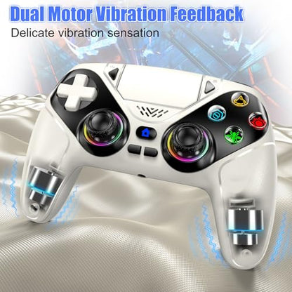 Dinosoo RGB Wireless Controller for PS5/PC/Mobile – Bluetooth Gamepad with Turbo, Macro, Dual Vibration, 6-Axis Gyro, 3.5mm Audio Jack, Built-in Speaker & 1000mAh Battery-White - color: White