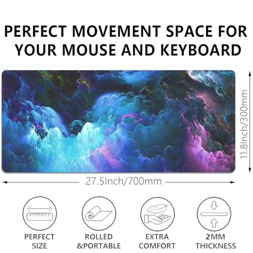 Colorful Galaxy Mouse Pad Desk Pad, 27.5x11.8 in Large Sky Mouse Mat Extended Keyboard Mousepad with Stitched Edges, Waterproof Non-Slip Rubber Base for Office Computer Laptop Home - color: Colorful Galaxy