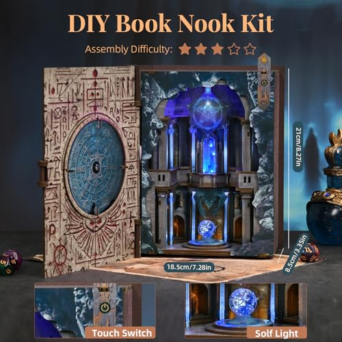 MiniCity DIY Book Nook Kit, 3D Wooden Bookend Bookshelf Insert Decor with LED Light, 278 Pcs Craft Kit for Teens & Adults (Circle of Magic) | 260-piece book-style DIY kit with LED and dust cover; glue/tools and guide included; 4-6 hr build for shelf decor