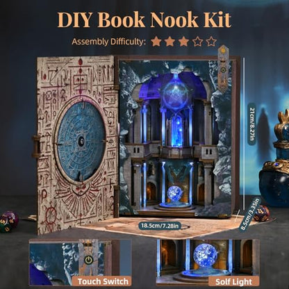 MiniCity DIY Book Nook Kit, 3D Wooden Bookend Bookshelf Insert Decor with LED Light, 278 Pcs Craft Kit for Teens & Adults (Circle of Magic) | 260-piece book-style DIY kit with LED and dust cover; glue/tools and guide included; 4-6 hr build for shelf decor