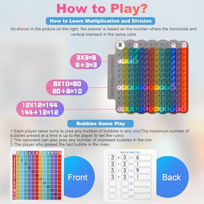 Multiplication Table Game Learning Toy Pop Multiplication Flash Cards 3rd Grade Fidget Math Game Toy 12x12 Educational Desktop Flash Card with Marker