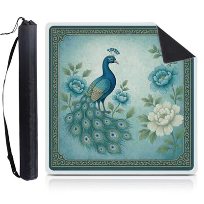 Foilswirl 1 Pcs Mahjong Table Mat Floral Peacock, Green Chinoiserie Peacock Mahjong Mat Non-Slip Noise Reduction Carrying Bag for Poker Board Card Games Dominoes, Ships Rolled(33" x 33") - style: Classic