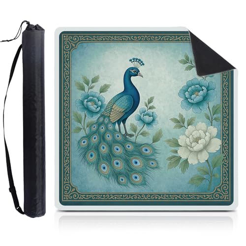 Foilswirl 1 Pcs Mahjong Table Mat Floral Peacock, Green Chinoiserie Peacock Mahjong Mat Non-Slip Noise Reduction Carrying Bag for Poker Board Card Games Dominoes, Ships Rolled(33" x 33") - style: Classic
