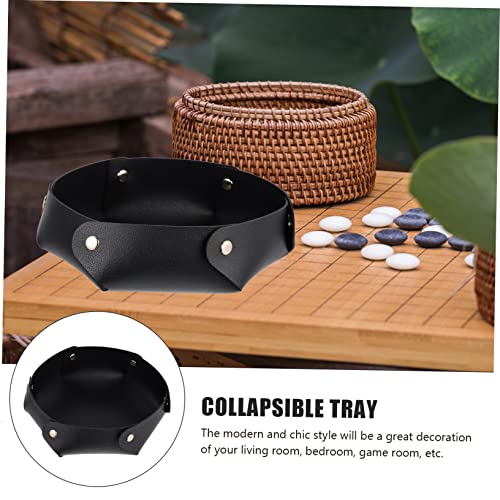 Totority Large Capacity Folding PU Dice Tray with Leather Storage Box for Tabletop Games and Accessories Portable Organizer for Dice Jewelry Keys and Items Practical Black Game Storage