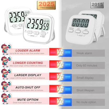 AyayaBoss 2-Pack Magnetic Kitchen Timers for Cooking, Digital Stop Watch Countdown Timer for Kids, Teachers, Classroom, Office, Exercise - Battery Included - color: Digital Timer 2 Pack - White