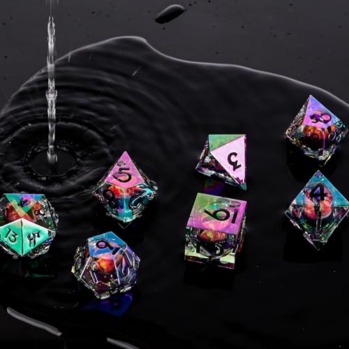 Electroplated Resin Dice Set, Resin Edge Sharp for Dungeons & Dragons RPG, MTG Board Games with Gift Box(Electroplating Red Longan) - color: Electroplating Red Longan