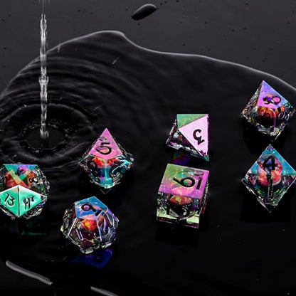 Electroplated Resin Dice Set, Resin Edge Sharp for Dungeons & Dragons RPG, MTG Board Games with Gift Box(Electroplating Red Longan) - color: Electroplating Red Longan