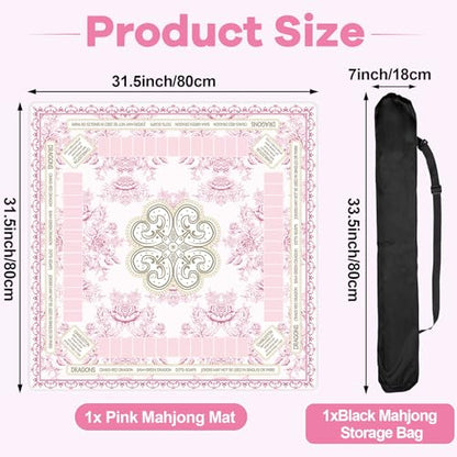 party greeting Chinoiserie Mahjong Mat with Black Carrying Bag 31.5 x 31.5 Inches Multi Purpose Game Table Cover Anti Slip and Noise Reduction for Mahjong Poker Board Card Dominoes Games(Pink) - color: Pink