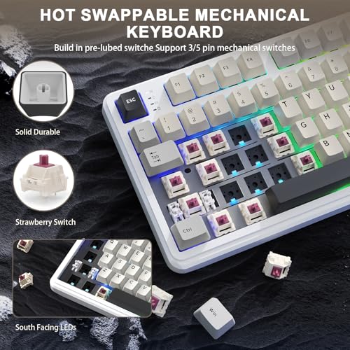 ATTACK SHARK X98 Wireless Mechanical Keyboard,Tri-Mode BT5.0/2.4GHz/USB-C Hot-Swappable,Gasket Mount with Pre-lubed Linear Switches,PBT Keycaps,RGB Backlit Gaming Keyboard for PC/Tablet/PS5/Xbox - color: Starlight White