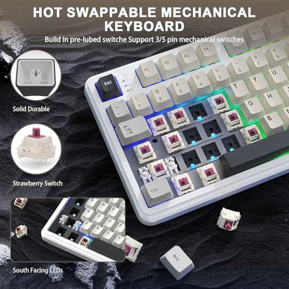 ATTACK SHARK X98 Wireless Mechanical Keyboard,Tri-Mode BT5.0/2.4GHz/USB-C Hot-Swappable,Gasket Mount with Pre-lubed Linear Switches,PBT Keycaps,RGB Backlit Gaming Keyboard for PC/Tablet/PS5/Xbox - color: Starlight White