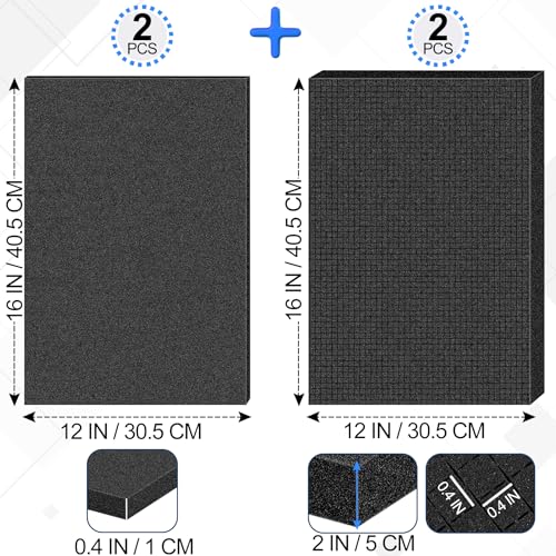 4 Pcs Pick and Pluck Foam Sheets 2 Size Polyurethane Pick Apart Foam Inserts Pads with Bottom Use for Camera, Interlocking Case, Tool Box, Storage Drawer (2P 16" x 12" x 0.4", 2P 16" x 12" x 2") - size: 2 Sizes - 4 Pcs -16 Inches Length