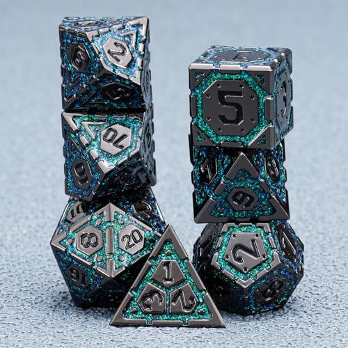 DND Metal Dice Set, Polyhedral Dice Set for RPG D&D Dice with Cracks Dungeons and Dragons Dice Set for RPG TTRPG D&D Die with Gift Case(Black Nickel Dark Green) - color: Black Nickel Dark Green