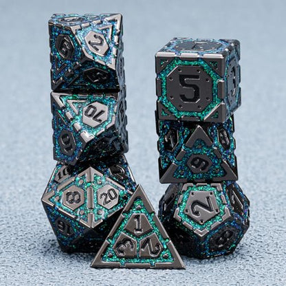 DND Metal Dice Set, Polyhedral Dice Set for RPG D&D Dice with Cracks Dungeons and Dragons Dice Set for RPG TTRPG D&D Die with Gift Case(Black Nickel Dark Green) - color: Black Nickel Dark Green