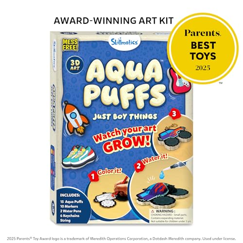 Skillmatics Aqua Puffs - 3D Art Kit, Just Boy Things, Mess-Free Paint by Number Craft for Kids, DIY Color & Inflate Activity, Travel Toys & Creative Gift for Ages 4, 5, 6, 7, 8, 9, 10 - color: Just Boy Things