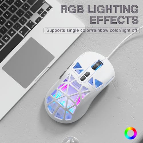 SOLAKAKA SM901 Gaming Mouse,13800DPI RGB Mouse with Programmable Buttons,53g Lightweight Wired Mouses for Gamer,White - color: white, size: SM901