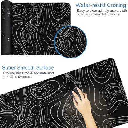 Extra Large Gaming Mouse Pad 31.5 x 11.8 in, Waterproof Mousepad with Stitched Edges, Premium Microfiber Cloth Surface, Non-Slip Base Keyboard Desk Mat for Home Office Gaming, Black White Lines - color: Black White Lines, size: 31.5L x 11.8W inches
