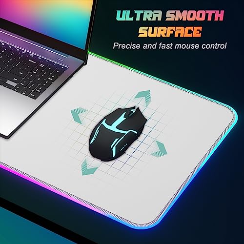ITNRSIIET RGB Gaming Mouse Pad, Full Desk XL Extended Large Gaming Mousepad, 12 Lighting Modes 30% Thicker Big LED Desk Mat for Gamers, 32 x 12 inches, White - color: White