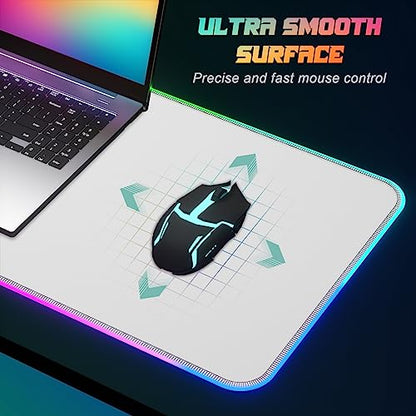 ITNRSIIET RGB Gaming Mouse Pad, Full Desk XL Extended Large Gaming Mousepad, 12 Lighting Modes 30% Thicker Big LED Desk Mat for Gamers, 32 x 12 inches, White - color: White