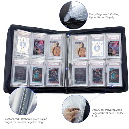 Graded Card Binder, Holds 60 PSA Slabs, 6 Pocket Slab Binder for PSA CGC CSG Slabs, Premium Ringless Zipper Card Collection Album,gray-black - color: Graded Card Binder-40 Pockets, size: 6 Pocket