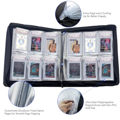 Graded Card Binder, Holds 60 PSA Slabs, 6 Pocket Slab Binder for PSA CGC CSG Slabs, Premium Ringless Zipper Card Collection Album,gray-black - color: Graded Card Binder-40 Pockets, size: 6 Pocket