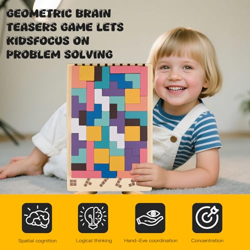 Wooden Stacking Puzzle Toy, 3D Russian Block Puzzle Jigsaw,Montessori Educational Board Game Gift for Boys and Girls, Stacking Blocks Toys for Family Brain Teaser Activity