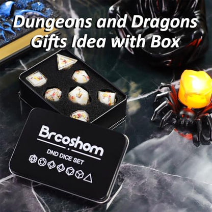 DND Dice Set 7 PCS Resin Dungeons and Dragons Dice with Plum/Cherry/Flower Blossom for Tabletop Games, Gift with Box for D&D, RPG, MTG (Polyhedral)