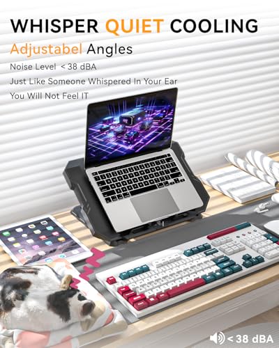Laptop Cooling Pad, Gaming Laptop Cooler with 7.1 Inch Powerful Fan, RGB Lights & 3-Speed Fan Control & LCD Diamond Design, Height Adjustable Quiet Laptop Cooling Stand for 12"-21" Laptops etc