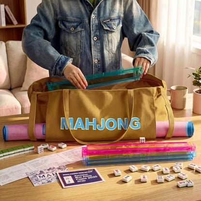 Abbylike 28x9 Inches Mahjong Bag for Rolled Mat Tiles Racks Pushers Accessories Empty Mahjong Tote Bag with Zipper Closure Outer Pockets Lining Large Capacity(Brown,Canvas) - color: Brown